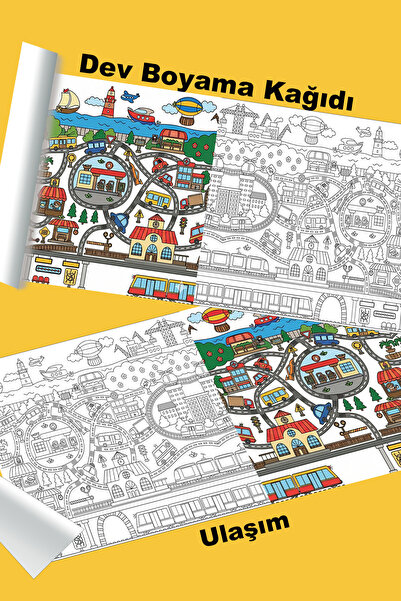 metafortoys Ulaşım Dev Boyama Kağıdı 2.5 metre x 62 cm Kağıt Aktivite Rulosu