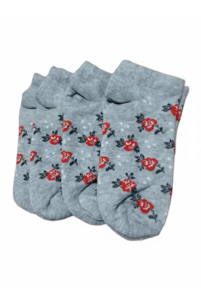 EfemİcGiyim Floral Patterned Gray 12 Pairs of Booties Socks