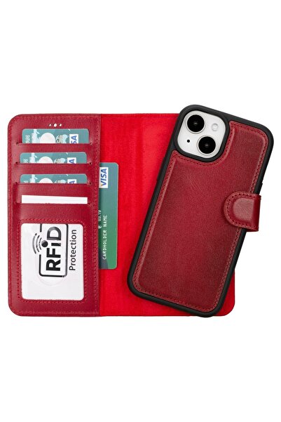 PLM حافظة جلدية متوافقة مع هاتف 15 MWWN V4EF باللون الأحمر