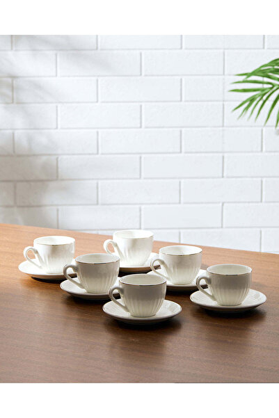 REDTAG White Espresso And Turkish Coffee Cups And Saucer Set with Gold Rim (1...