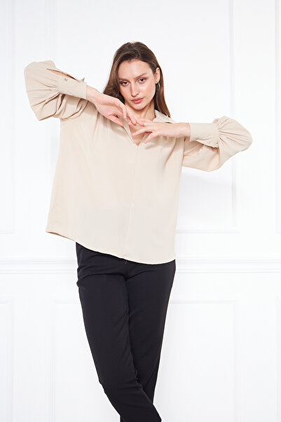 comstar Women's Trendy Balloon Sleeve Oversize Cream Stylish Blouse Shirt