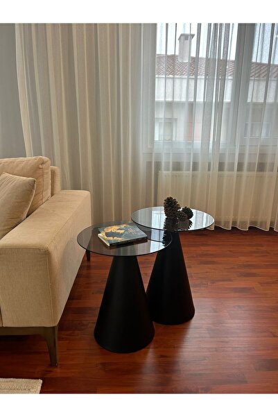 desping Bottle 3 'lü Mantar Bohem Modern Sehpa 4mm Temperli Füme Cam Alüminyu...