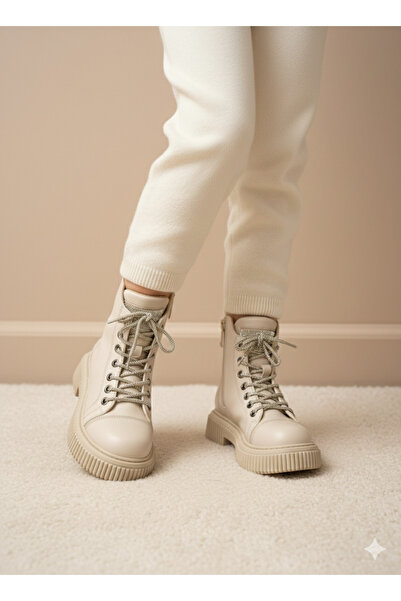 ÖYKÜ KİDS Shining Stone-Embellished Lace-Up Girls' Boots