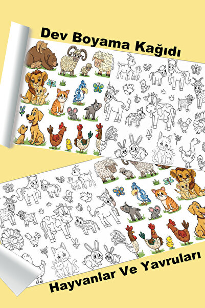 metafortoys Hayvanlar Ve Yavruları Dev Boyama Kağıdı 2.5 metre x 62 cm Kağıt ...