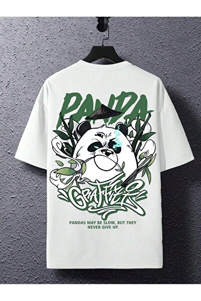 LELVANİ Panda Printed Green Written Tshirt