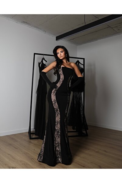 FİNNS Дълга рокля с дантелени детайли и ръкавици