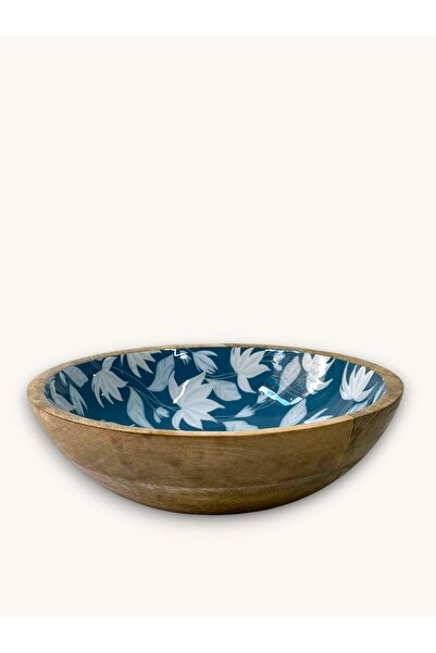 FARALYAHOME Mango Wood Leaf Patterned Bowl 25X25X7 cm Presentation Bowl Salad...