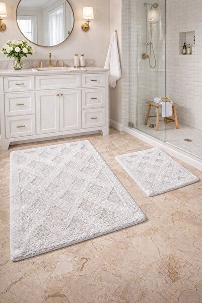 Bestekar مجموعة سجادة الحمام القطنية الناعمة من ميورا، مجموعة أنيقة ومريحة