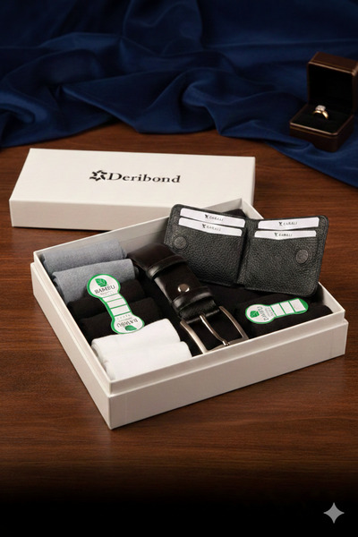 Deribond Groom's Gift Set - Genuine Leather Suit Belt + Genuine Leather Walle...