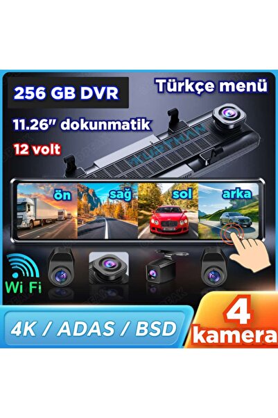 Twogo 4 KAMERALI 11.26'' DOKUNMATİK DVR AYNA MONİTÖR 256 GB * 12 VOLT * ADAS-...