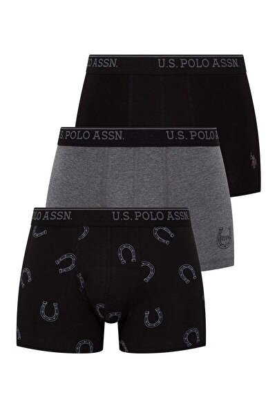 U.S. Polo Assn. 3'lü Paket, Nal Baskılı, Erkek Boxer Set, Antrasit Melanj & S...