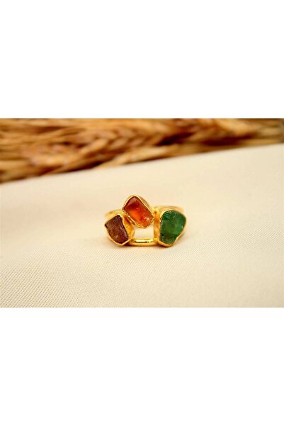 alpsilverart 925 Ayar Gümüş Ham Sitrin, Apatayt ve Yakut Taşlı Yüzük | El İşi...