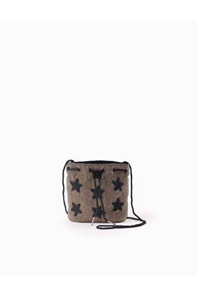 Ziddy Velvet Crossbody Bag with Beads for Girls, Black/Gold