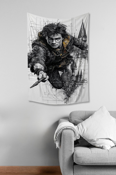 Moud's Harry Potter Drawing Patterned Wall Covering Wall Tapestry Suede Textu...