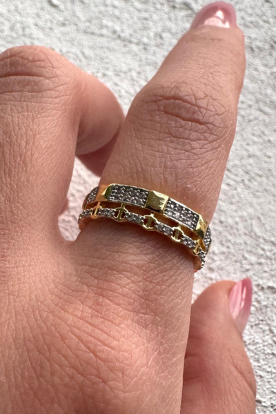 Leo'Stone V.I.P Double Color Series Zircon Stone Chain Design Gold & Silver A...