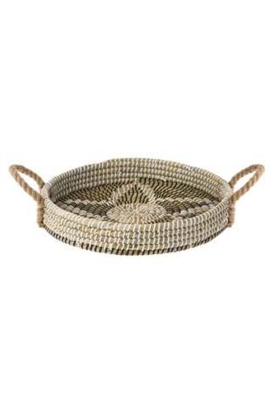 OEM Round Tray Made of Straw with Star Pattern and Handles Ø37 x 7 cm