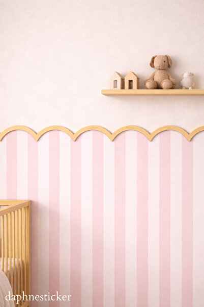Daphne Sticker Slatted Wall Sticker Pink White + Wavy Wooden Slat | Scandinavian Boho Baby/Children's Room Decor