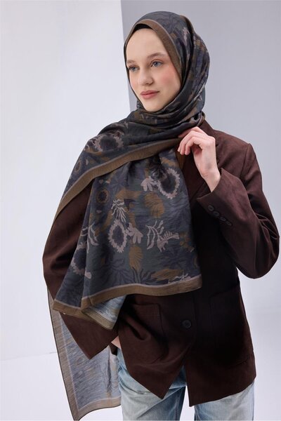 Silk Home Mayda Şal Petrol Yeşili-Lacivert Desenli Tok Duruşlu