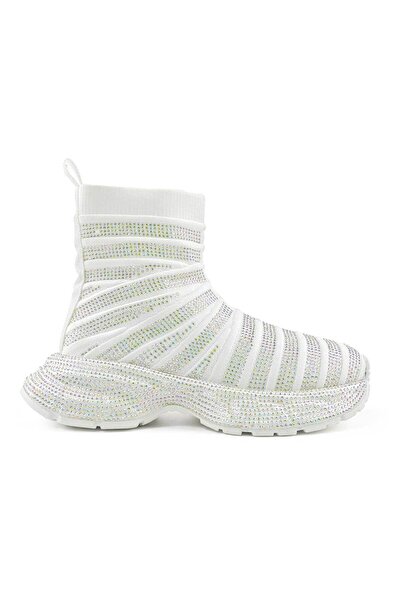Tmall Women's High Top Sports Shoes,Sock-Style, D1461, White