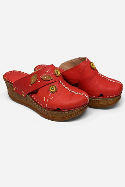 Lively Stylish Women's Genuine Leather Floral Detailed Bohemian Style Comfort...