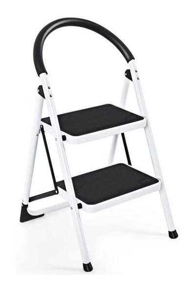 Smart Kitchen 2 Step White Metal Ladder Multi Purpose Step Ladder