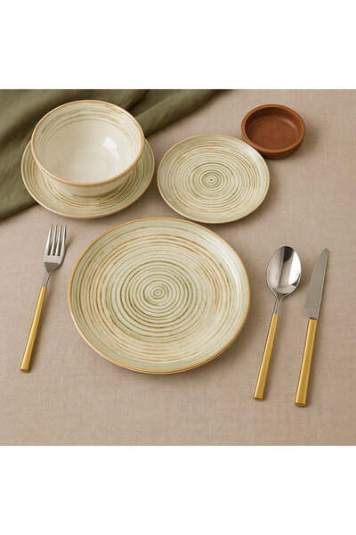 dealshopromania Spiral Green Porcelain Dinner Set – 24 pieces, 6 people, plat...