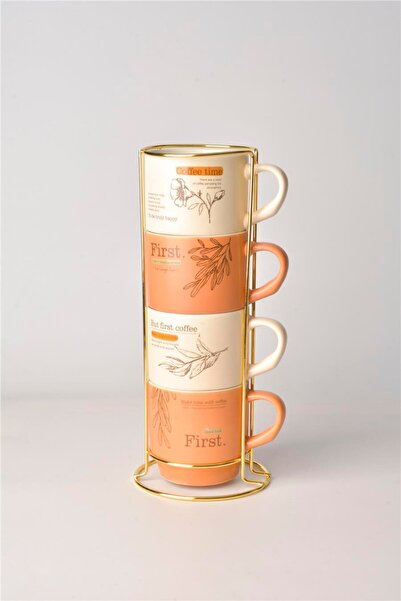 Tohana Metal Standli Dörtlü Porselen Kupa 300 ML.