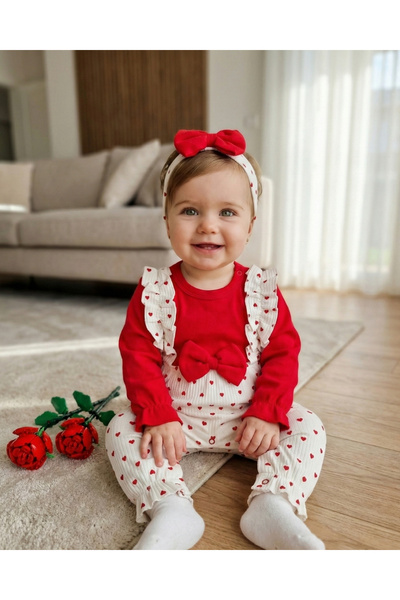 Asliva fashion Baby Girl Jumpsuit with Bow and Heart Bandana