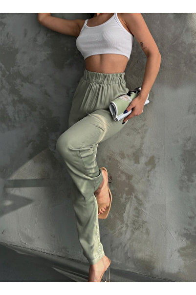 My Blog Mint Beli Elastic Satin Trousers - 9887