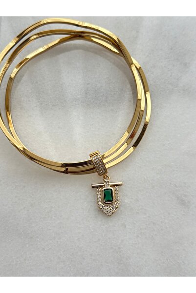 mibrillo Zirkon taşlı üçgen yeşil taşlı ajda charmı yada kolye ucu