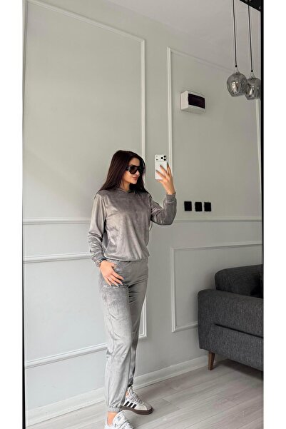 Daves Gray Velvet Fabric Hooded Pants Set