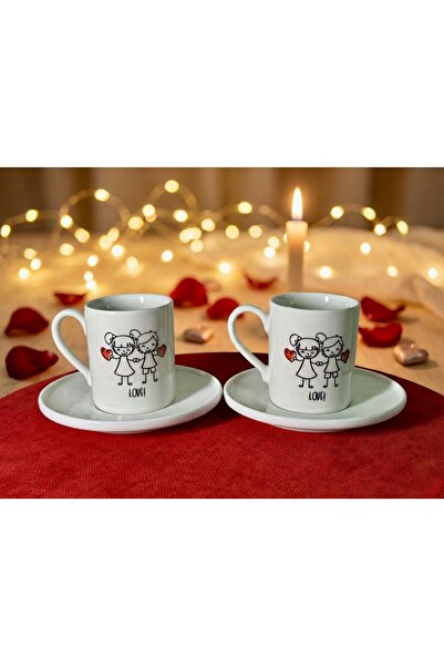 KÜTAHYA HOME 14 February Special Bizbir Love 2-Person Porcelain Cup Set with ...