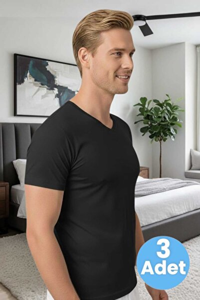 Tezzgelsin قميص داخلي رجالي من القطن الممشط والليكرا بياقة على شكل V مكون من ...