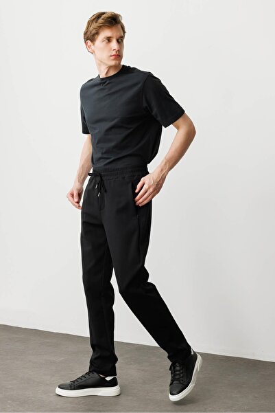 Desen Triko Pantaloni de sport pentru bărbați, din țesătură, negri