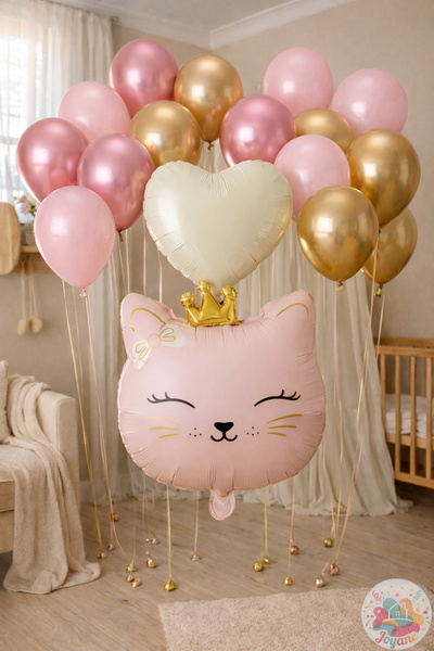 Joyane مجموعة بالونات رقائقية وردية على شكل رأس قطة - بالونات بيج على شكل قلب...