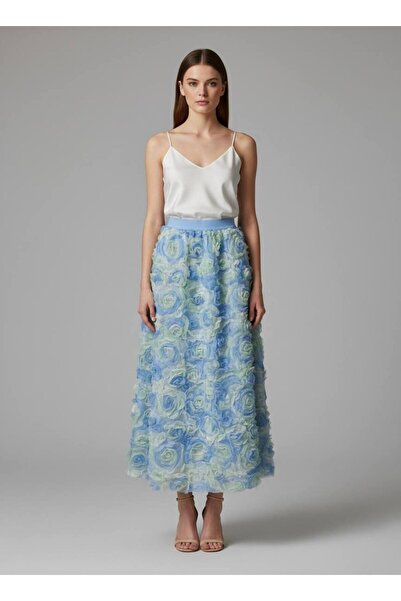 Rabiossa Kadın Üç Boyutlu Gül Desenli A-Kesim Etek