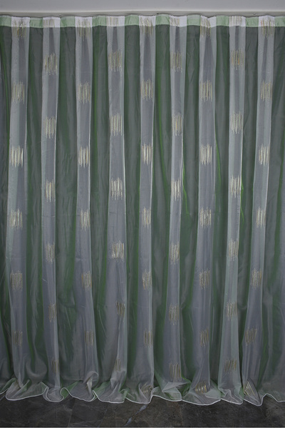 AKÇA TEKSTİL Organze 1650 Cream Color 5_3 Ready-Made Pleated Background Curta...