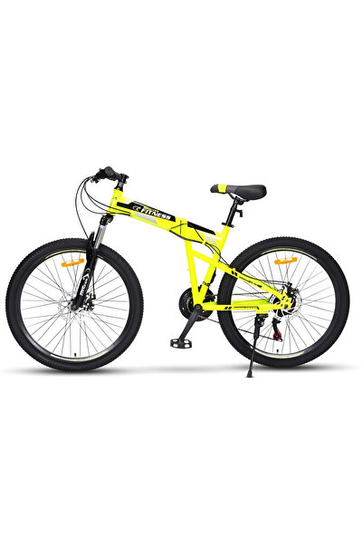 Fitness World Folding Foldable Bicycle Mountain Bike, Spoke Tire 24 Inch Yellow