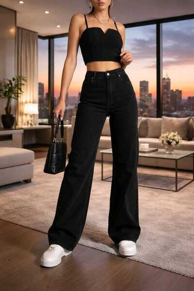 NWC Harry Lycra Loose Women's Black Super High Waist Loose Leg Denim Jeans Pa...