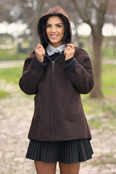 Nevin Kaya Moda Коричневий однотонний фетровий пальто