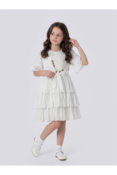 Pina Kids Girl's Layered Skirt Short Sleeve Dress with Necklace