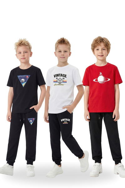 YA KO KİDS Boy's 3-Piece T-Shirt and Sweatpants Set – Seasonal Casual Combina...