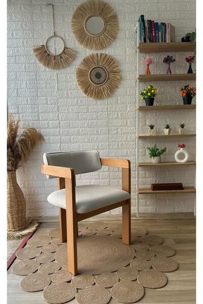 silla Concept T Sandalye Teddy Krem Kumaş Natural Ahşap Sandalye