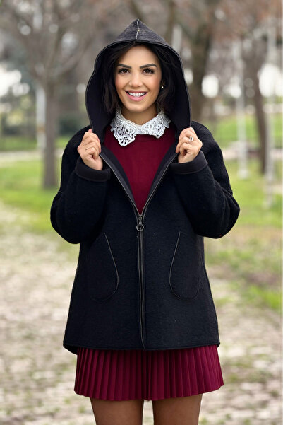 Nevin Kaya Moda Чорний однотонний фетровий пальто