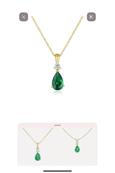 eva'sjewellery diamond Doğal Pırlantalı 925 Gerçek Gümüş Zümrüt Kolye, Kadınl...