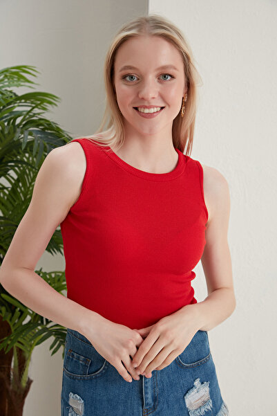 CATSPY Women's Halter Neck Ribbed Basic Crop Tank Top