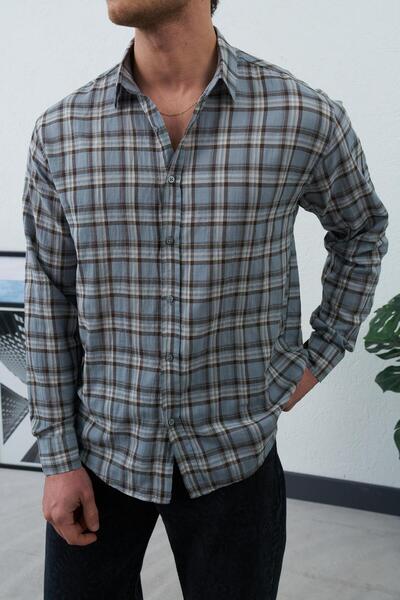 duo fideles Men's Plaid Patterned Long Sleeve Breathable Fabric Regular Fit G...