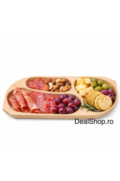 dealshopromania Wooden serving platter with compartments 43 x 22.5 cm - 3-com...