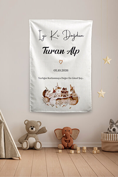 Vagonik Kişiye Özel Safari Temalı Doğum Günü Happy Birthday Duvar Örtüsü Duva...