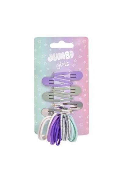 SHOPIENS Metallic Hair Clips & Elastics Set for Kids Lilac Silver Gray Mint G...